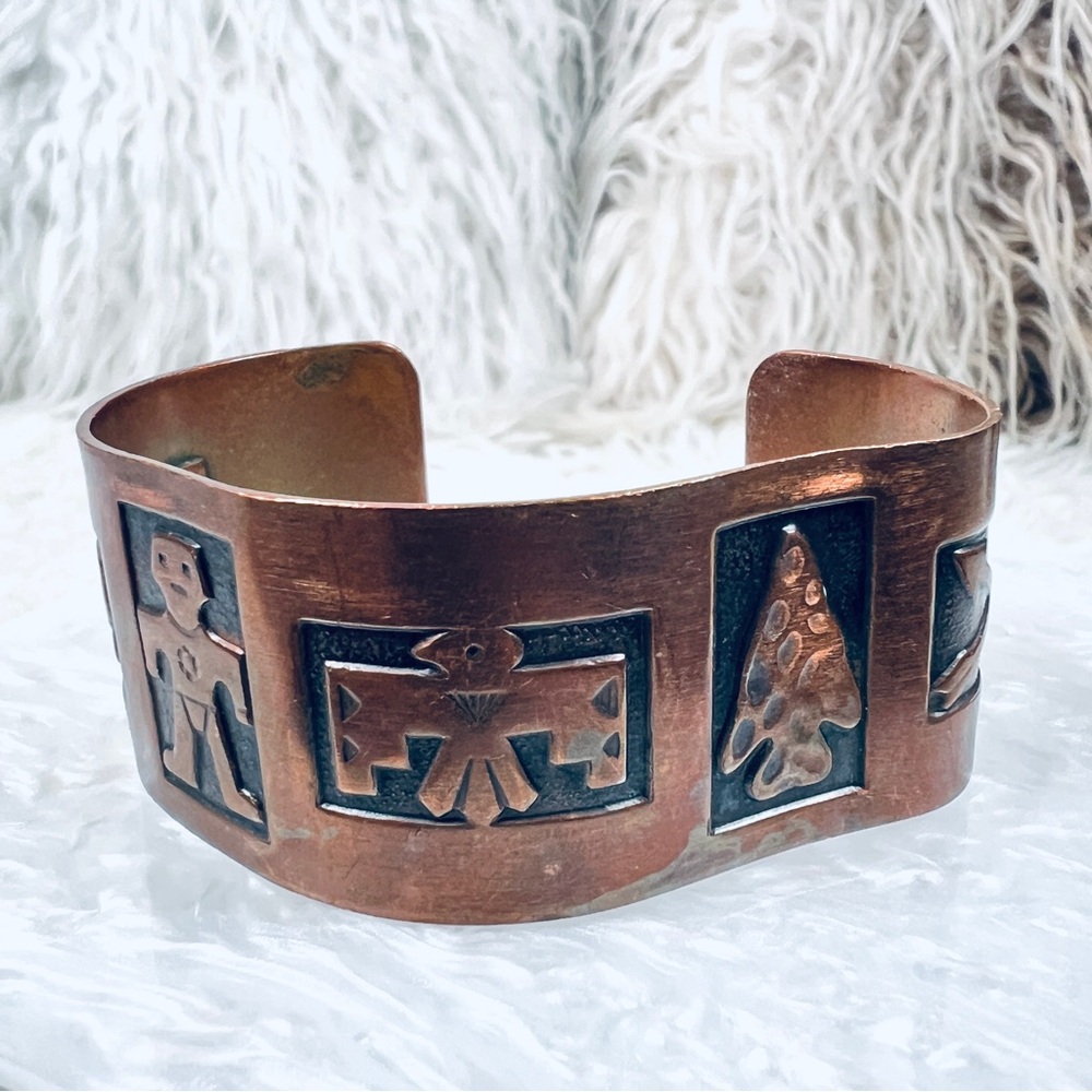 S VINTAGE INDIAN ART DECCO MODERNIST CHIC SOLID COPPER CUFF Bracelet